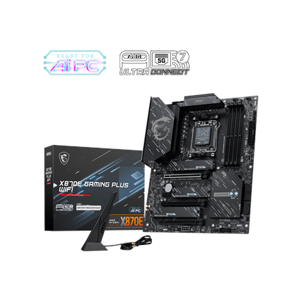 Pilt MSI X870E GAMING PLUS WIFI | Processor family AMD | Processor socket AM5 | DDR5 UDIMM | Supported hard disk drive interfaces SATA, M.2 | Number of SATA connectors 4