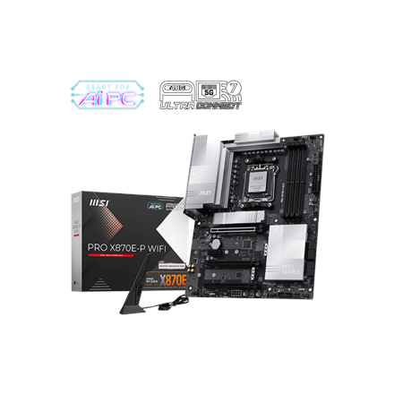Pilt MSI PRO X870E-P WIFI | Processor family AMD | Processor socket AM5 | DDR5 UDIMM | Supported hard disk drive interfaces SATA, M.2 | Number of SATA connectors 4