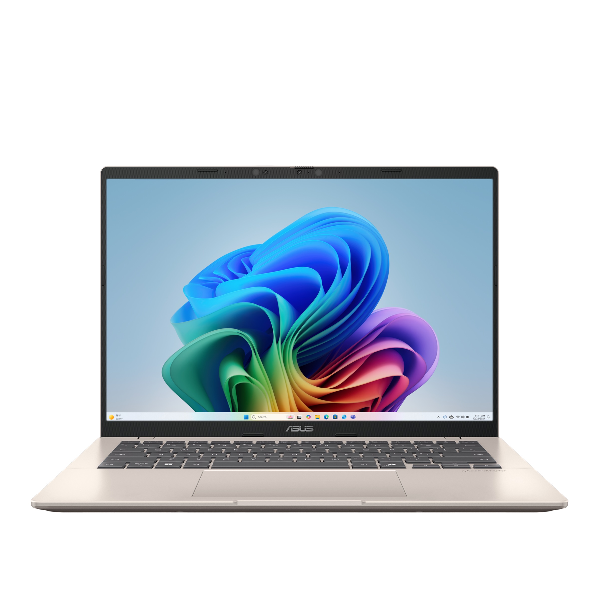 Pilt Asus Vivobook 14 X1407QA-LY045W | Platinum Gold | 14 " | IPS | WUXGA | 1920 x 1200 pixels | Anti-glare | Snapdragon X | X1 26 100 | 16 GB | LPDDR5X | Solid-state drive capacity 512 GB | Qualcomm Adreno GPU | Windows 11 Home | 802.11ax | Bluetooth version 5.3 | Keyboard language English | Keyboard backlit | Warranty 24 month(s)