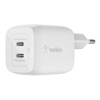Pilt Belkin Dual USB-C GaN Wall Charger with PPS 45W | WCH011vfWH