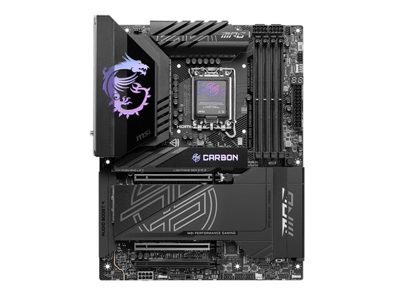 Pilt MSI MPG Z890 CARBON WIFI | Processor family Intel | Processor socket LGA1851 | Supported hard disk drive interfaces SATA, M.2 | Number of SATA connectors 4