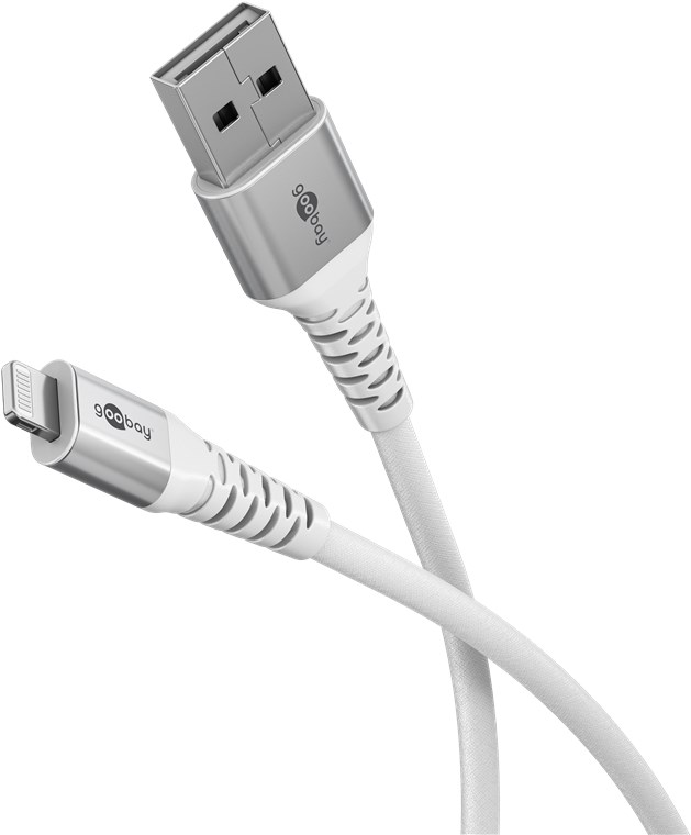 Pilt Goobay Lightning USB-A Supersoft Textile Cable with Metal Plugs, 2 m, white | Goobay