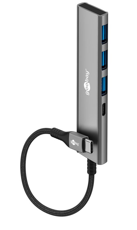 Pilt Goobay 76562 Slim 4-Port USB-Hub, USB-C auf USB-C™/USB-A, 5 Gbit/s, Grey