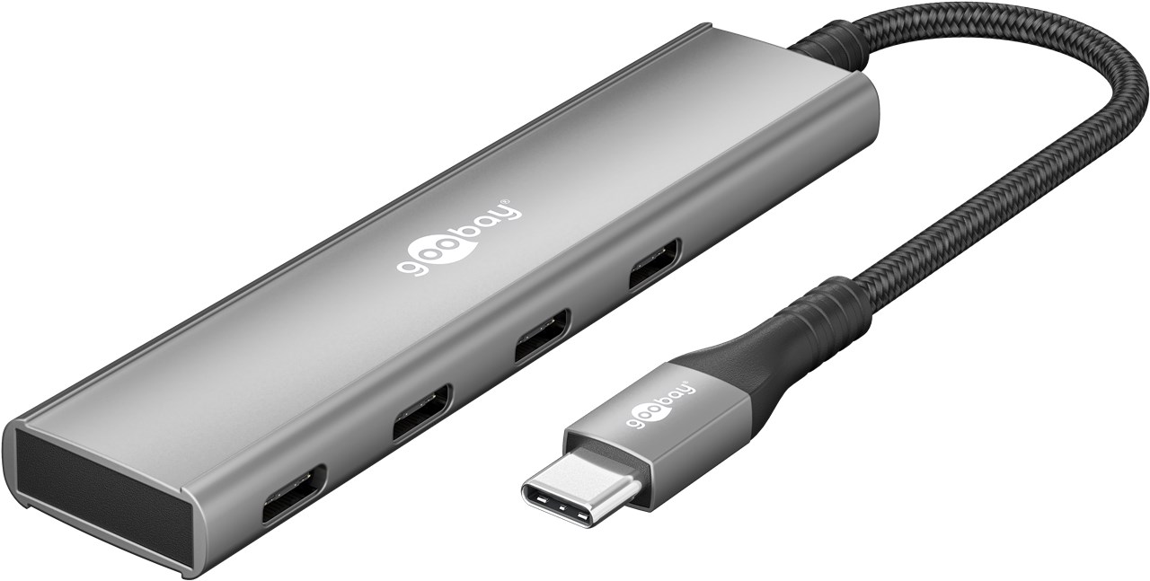 Pilt Goobay 76564 Slim 4-Port USB-Hub, USB-C™ auf USB-C™, 5 Gbit/s, Grey