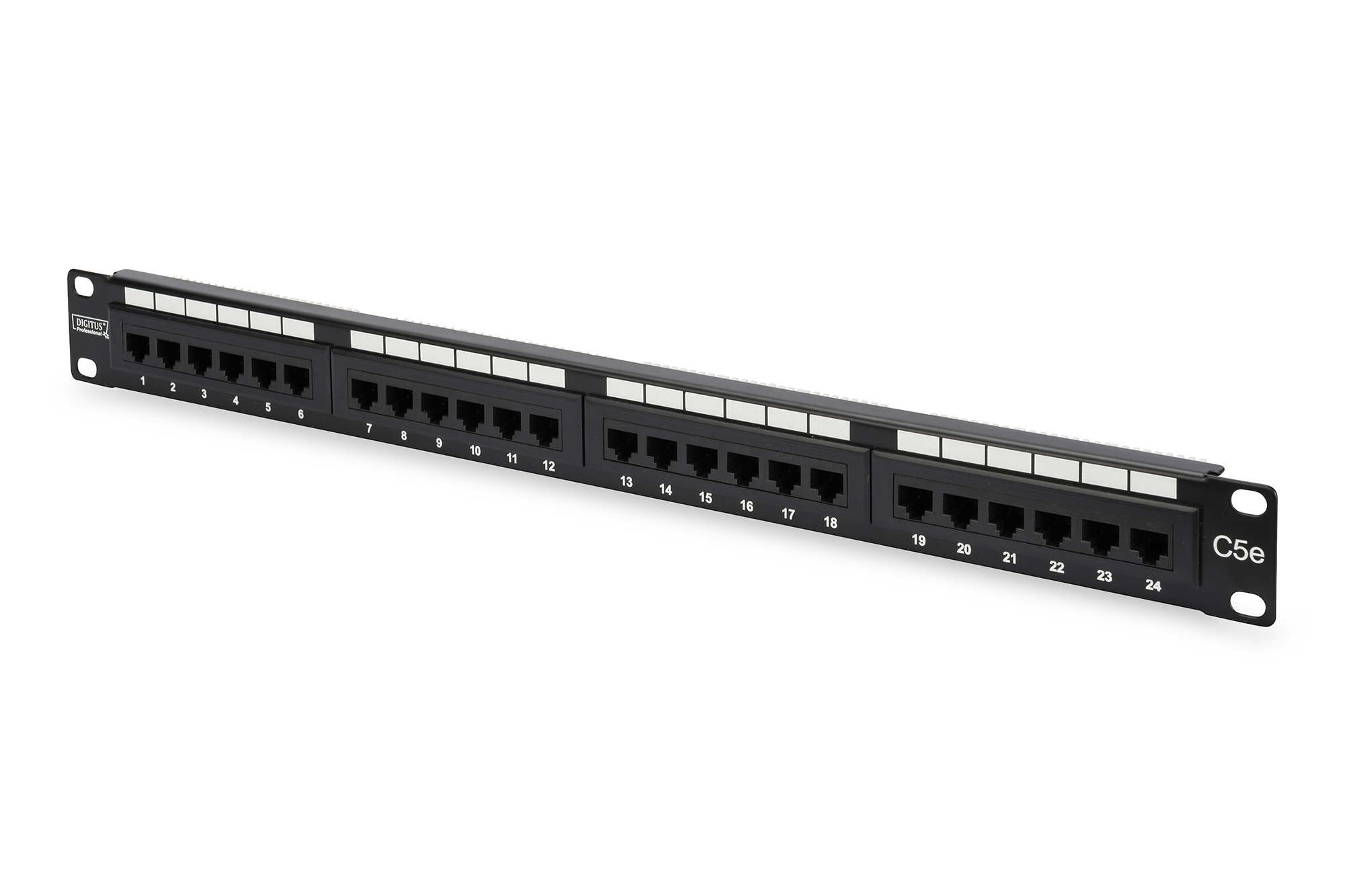 Pilt Digitus | Patch Panel | DN-91524U | Black | Category: CAT 5e; Ports: 24 x RJ45; Retention strength: 7.7 kg; Insertion force: 30N max | 48.2 x 4.4 x 10.9 cm