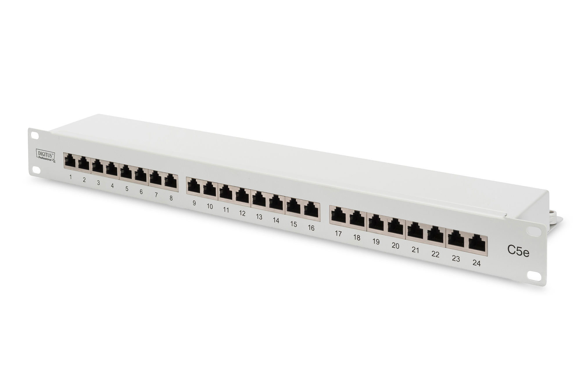 Pilt Digitus | Patch Panel | DN-91524S | White | Category: CAT 5e; Ports: 24 x RJ45; Retention strength: 7.7 kg; Insertion force: 30N max | 48.2 x 4.4 x 10.9 cm