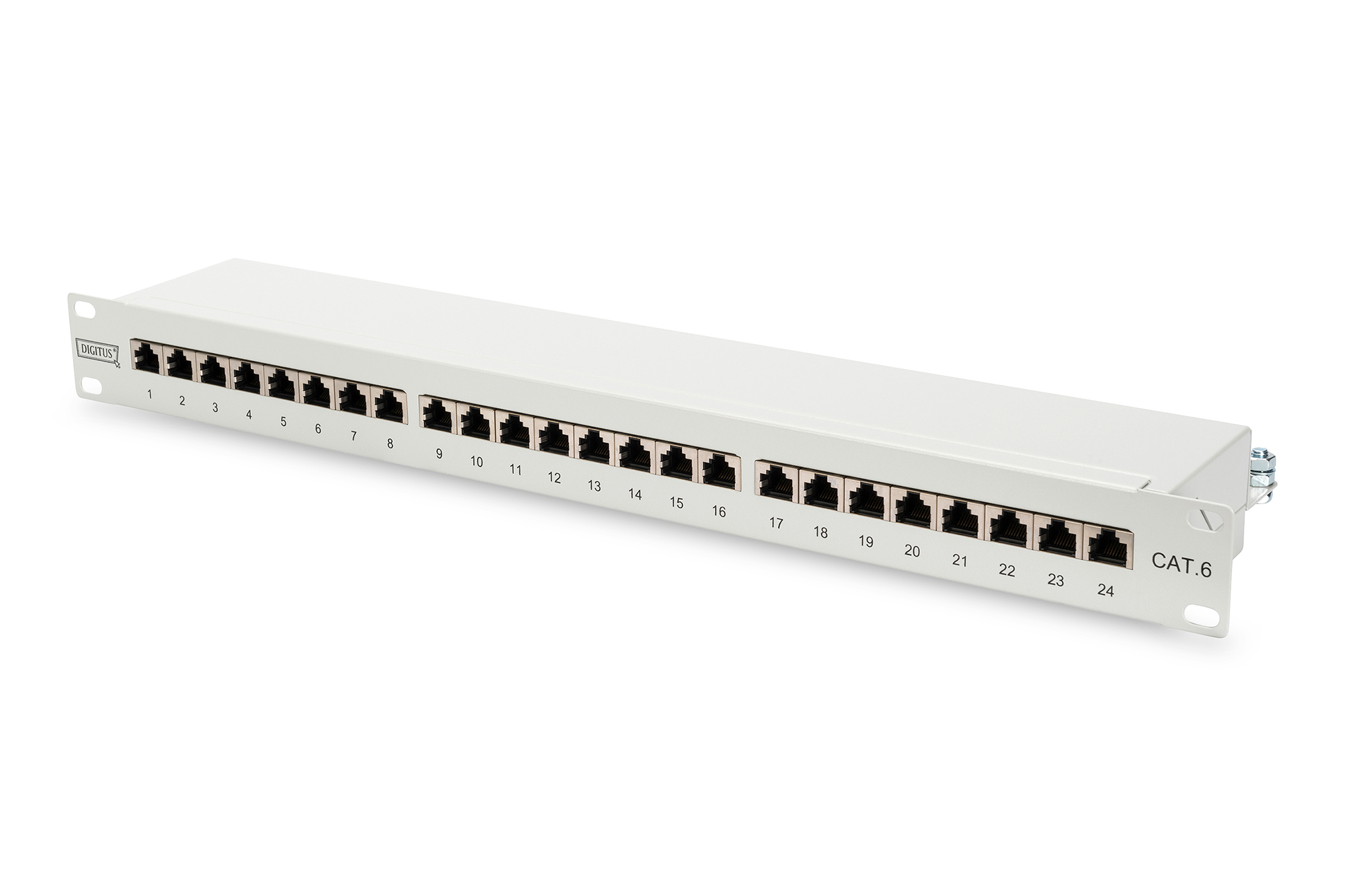 Pilt Digitus | Patch Panel | DN-91624S | White | Category: CAT 6; Ports: 24 x RJ45; Retention strength: 7.7 kg; Insertion force: 30N max | 48.2 x 4.4 x 10.9 cm