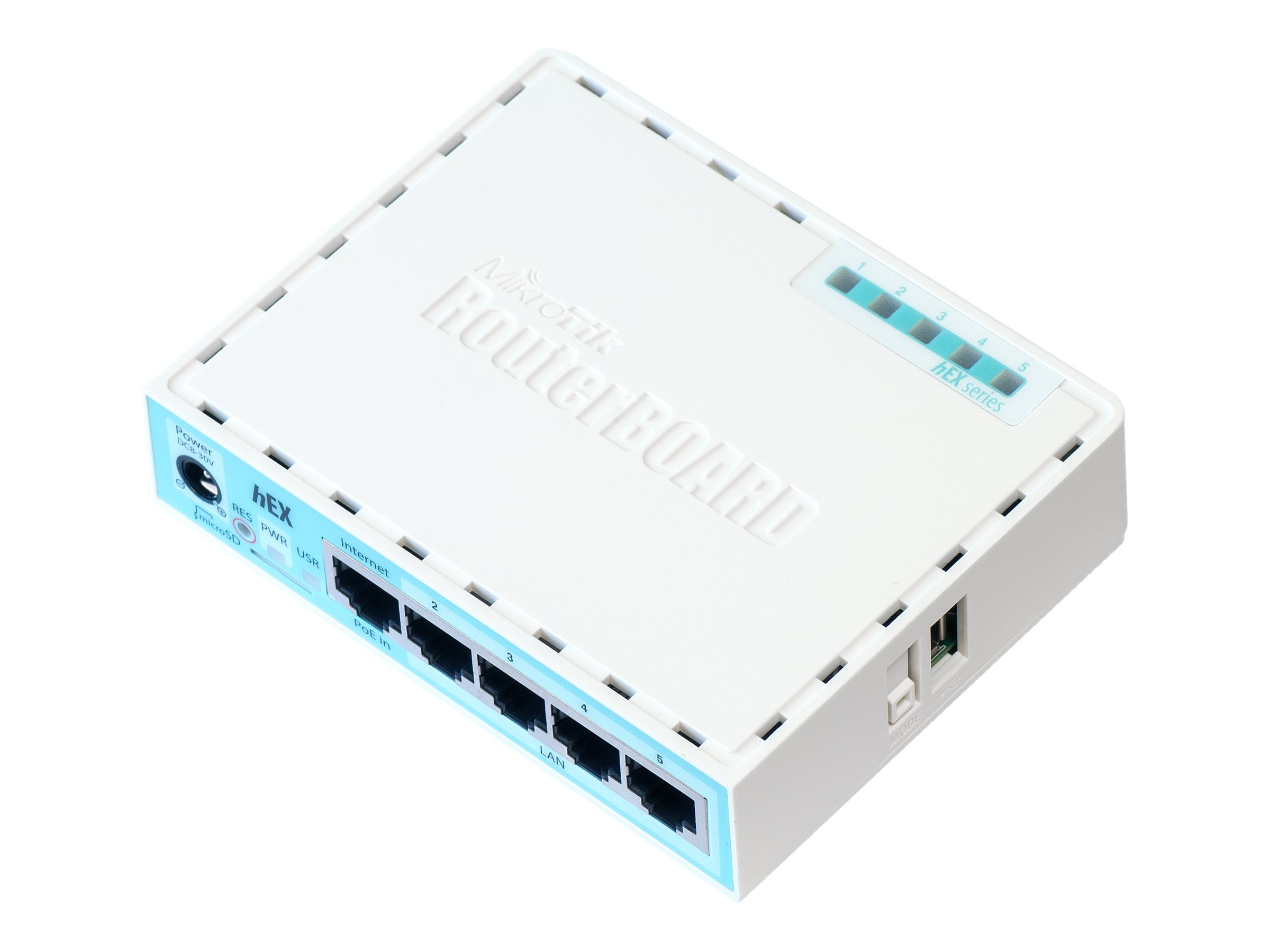 Pilt Mikrotik Wired Ethernet Router (No Wifi) RB750Gr3, hEX, Dual Core 880MHz CPU, 256MB RAM, 16 MB (MicroSD), 5xGigabit LAN, USB, PCB and Voltage temperature monitor, Beeper, IP20, Plastic Case, RouterOS L4 | Ethernet Router hEX | RB750Gr3 | No Wi-Fi | Mbit/s | Mbit/s | Ethernet LAN (RJ-45) ports 5 | Mesh Support No | MU-MiMO No | No mobile broadband | Antenna type | 1 | 12 month(s)