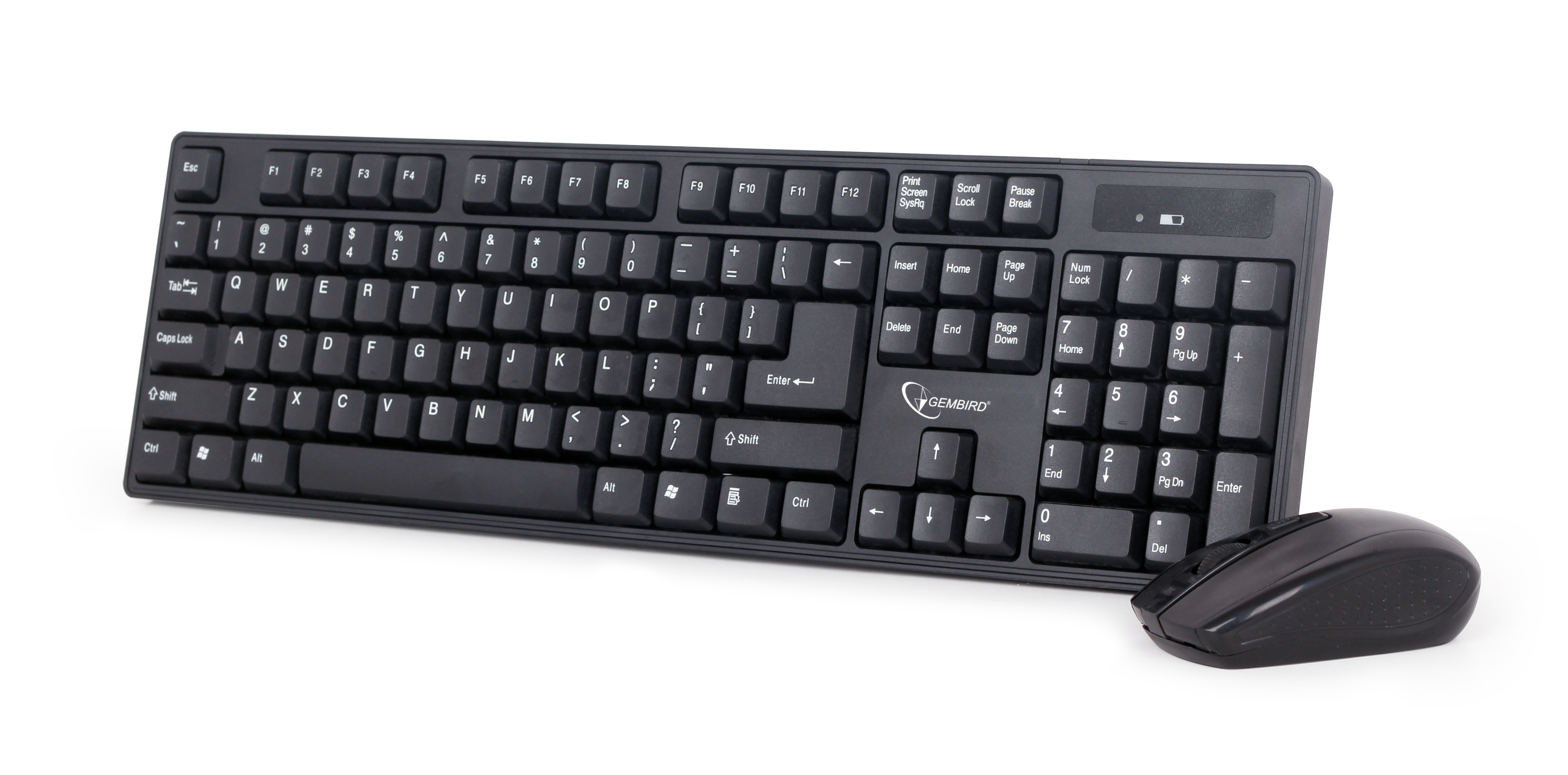 Pilt Gembird | Keyboard and mouse | KBS-W-01 | Keyboard and Mouse Set | Wireless | Mouse included | Batteries included | US | Black | 390 g | Numeric keypad