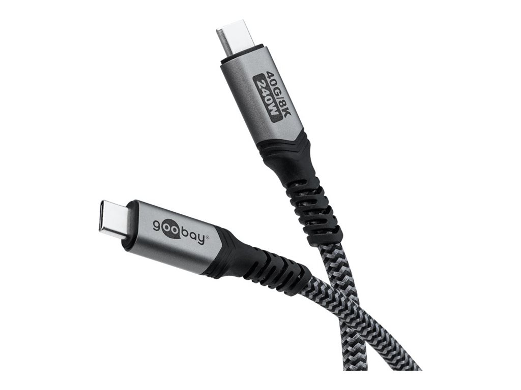 Pilt Goobay USB-C™ Cable with Textile Sheath, USB4™, 240 W, 40 Gbit/s, Power Delivery, 0.5 m, Black, Grey | Goobay