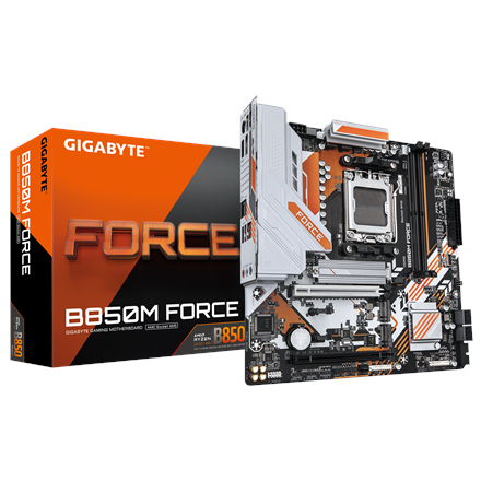 Pilt Gigabyte B850M FORCE (rev. 1.0) | Processor family AMD | Processor socket AM5 | DDR5 | Supported hard disk drive interfaces SATA, M.2 | Number of SATA connectors 4