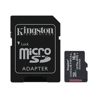 Pilt Kingston | UHS-I | 16 GB | microSDHC/SDXC Industrial Card | Flash memory class Class 10, UHS-I, U3, V30, A1 | SD Adapter