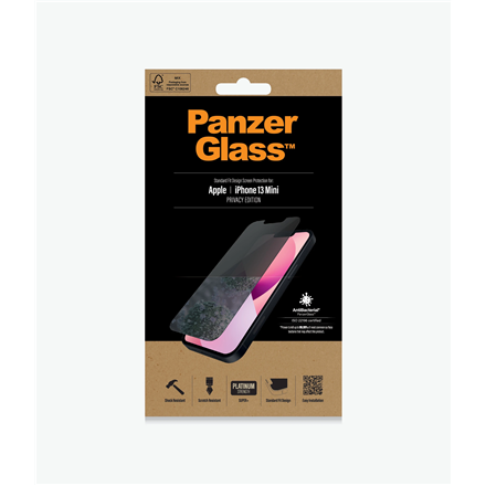 Pilt PanzerGlass | Apple | iPhone 13 Mini | Tempered glass | Black | Crystal clear; Resistant to scratches and bacteria; Shock absorbing; Easy to install | Privacy Screen Protector