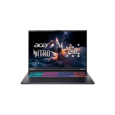 Pilt Acer | Nitro 18 AI AN18-61-R25V | Obsidian Black | 18 " | IPS | WQXGA | 2560 x 1600 pixels | AMD Ryzen AI 7 | 350 | 16 GB | DDR5 | Solid-state drive capacity 1000 GB | NVIDIA GeForce RTX 5060 | GDDR7 | 8 GB | Windows 11 Home | 802.11ax | Bluetooth version 5.3 | Keyboard language US international | Keyboard backlit | Warranty 24 month(s)