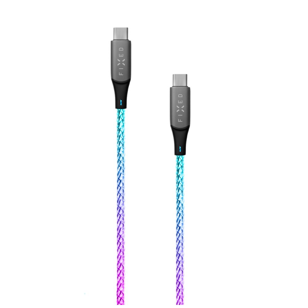 Pilt Fixed | Glowing Charging Cable USB-C/USB-C, PD support, Rainbow | FIXDLED-CC-RA
