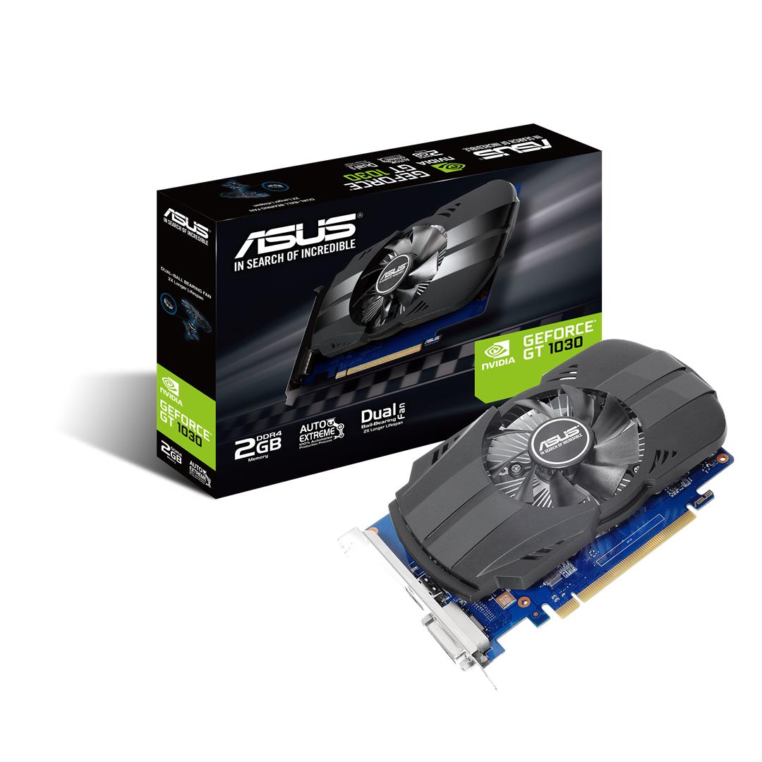 Pilt Asus | PH-GT1030-O2G | NVIDIA | 2 GB | GeForce GT 1030 | GDDR5 | DVI-D ports quantity 1 | HDMI ports quantity 1 | PCI Express 3.0 | Memory clock speed 6008 MHz | Processor frequency 1531 MHz