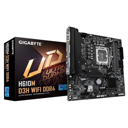 Pilt Gigabyte H610M D3H WIFI DDR4 | Processor family Intel | Processor socket LGA1700 | Supported hard disk drive interfaces SATA, M.2 | Number of SATA connectors 4