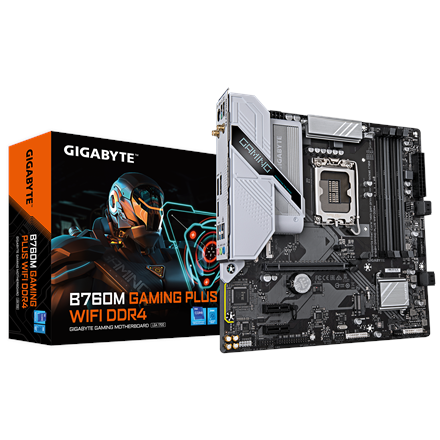 Pilt Gigabyte B760M GAMING PLUS WIFI DDR4 (rev. 1.0) | Processor family Intel | Processor socket LGA1700 | DDR4 | Supported hard disk drive interfaces SATA, M.2 | Number of SATA connectors 4