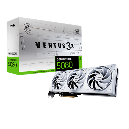 Pilt MSI GeForce RTX 5080 16G VENTUS 3X OC WHITE | NVIDIA | 16 GB | GeForce RTX 5080 | GDDR7 | HDMI ports quantity 1 | PCI Express Gen 5