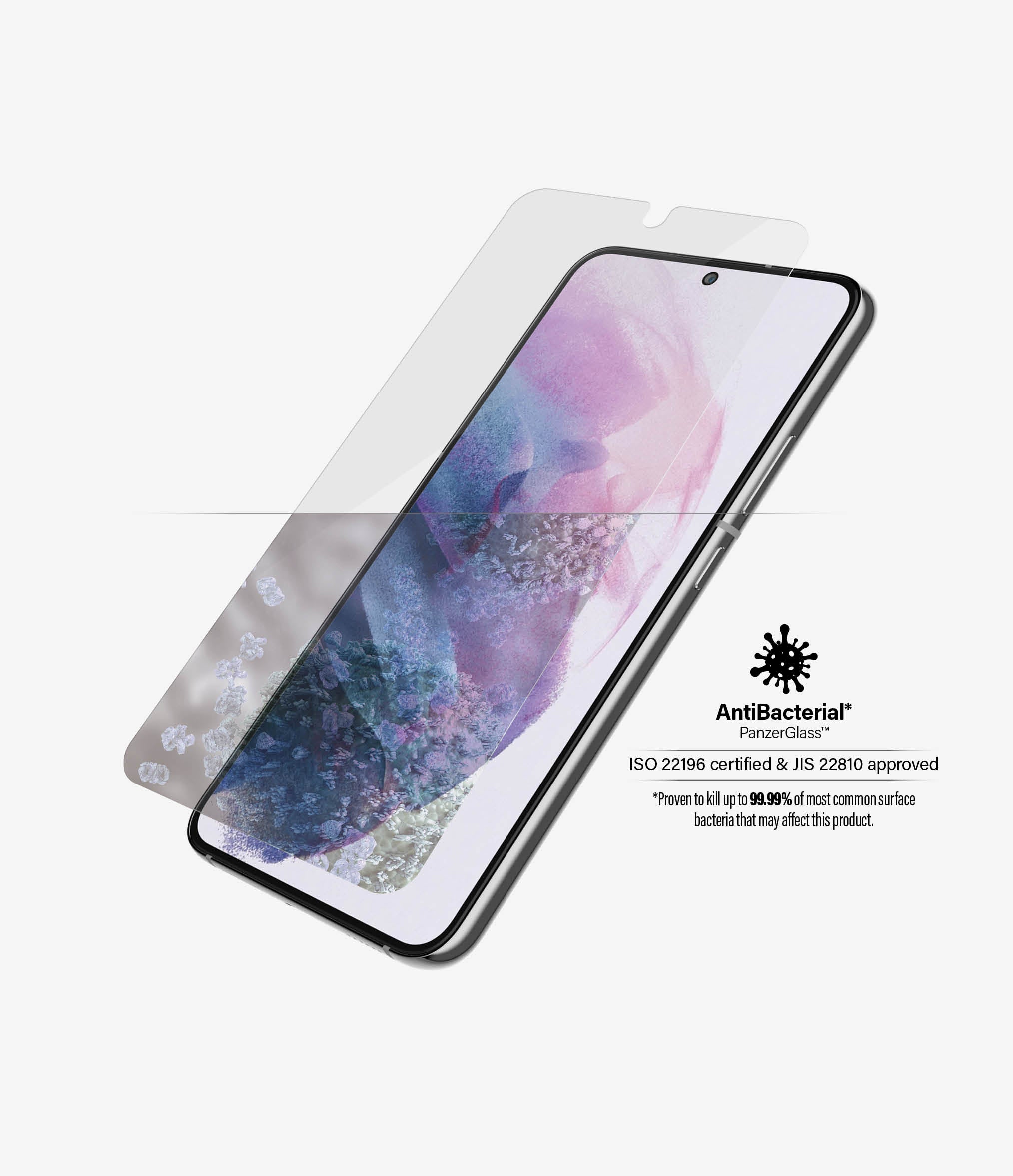 Pilt PanzerGlass | Samsung | Galaxy S22 | Tempered glass | Transparent | Case friendly. Compatible with ultrasonic fingerprint sensor. 100 % touch sensitivity. Antibacterial (ISO 22196 certified & JIS 22810 approved) | Screen Protector