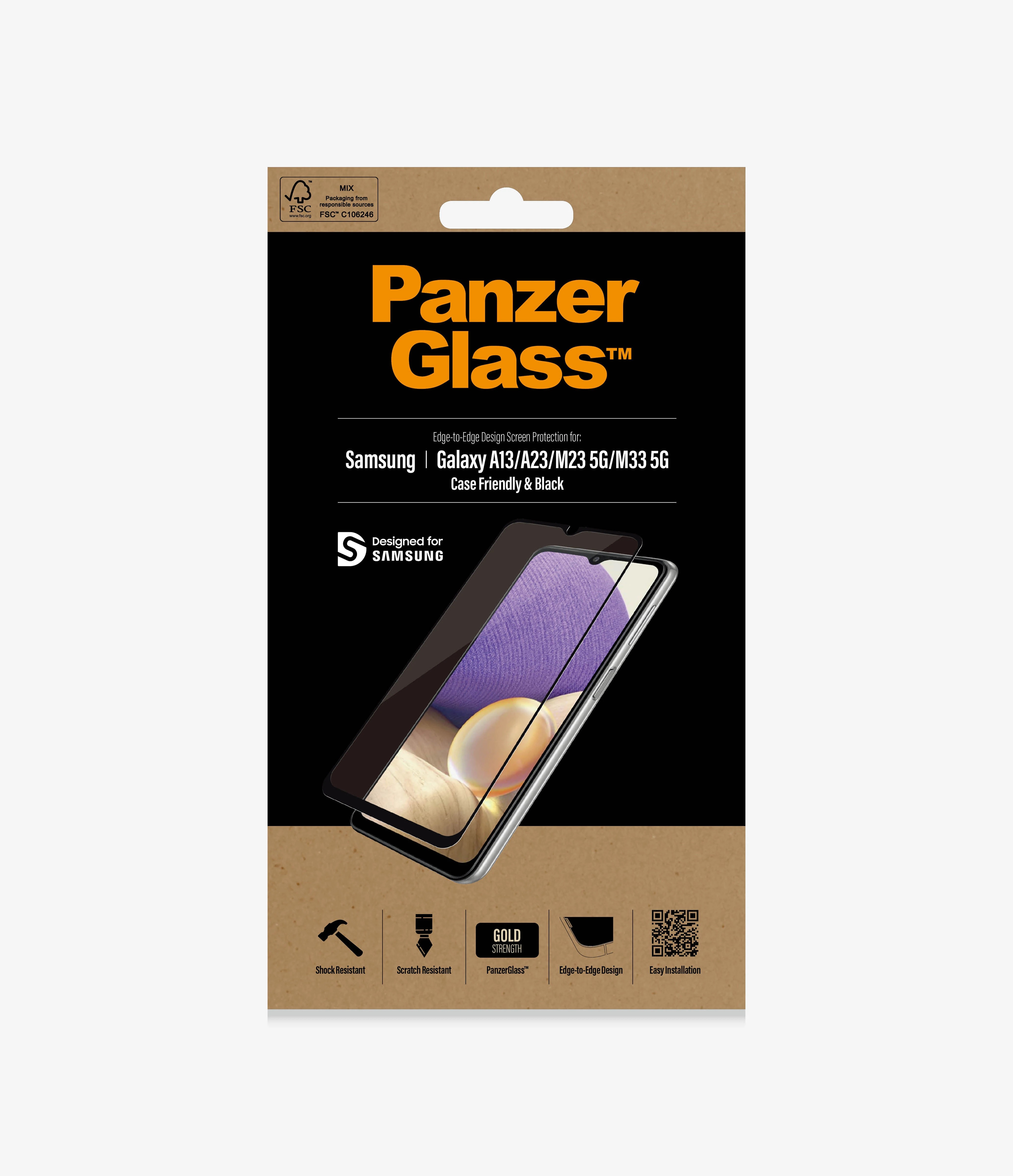 Pilt PanzerGlass | Screen protector | Samsung | Galaxy A13/M23 5G/M33 5G | Glass | Black | Case Friendly