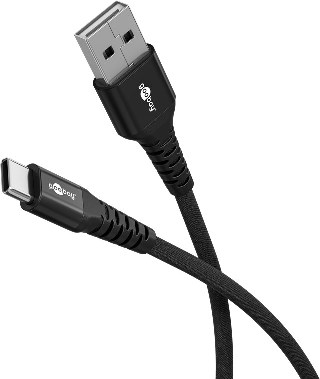 Pilt Goobay USB-C to USB-A Supersoft Textile Cable with Metal Plugs | 74526 | USB-C to USB-A