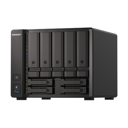 Pilt QNAP | 9-Bay QuTS hero NAS | TS-H973AX-8G | Up to 9 HDD/SSD Hot-Swap | AMD Ryzen | Ryzen V1500B Quad-Core | Processor frequency 2.2 GHz | 8 GB | DDR4