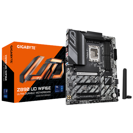 Pilt Gigabyte Z890 UD WIFI6E | Processor family Intel | Processor socket LGA1851 | DDR5 | Supported hard disk drive interfaces M.2, SATA | Number of SATA connectors 4