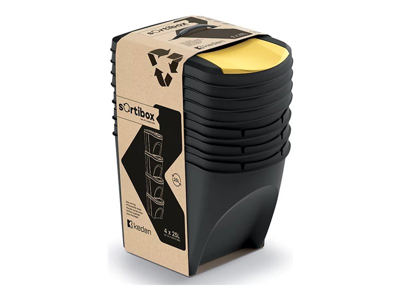 Pilt KEDEN SORTIBOX WASTE BIN 25L SET 4 - BLACK RECYCLING WIDE