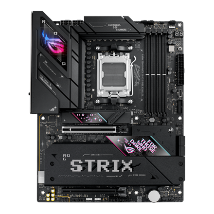 Pilt Asus ROG STRIX B850-E GAMING WIFI | Processor family AMD | Processor socket AM5 | DDR5 | Supported hard disk drive interfaces SATA, M.2 | Number of SATA connectors 4