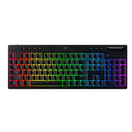 Pilt Razer BlackWidow V4 Low-profile HyperSpeed | Gaming keyboard | Wireless | US | Bluetooth, 2.4 GHz, USB Type-C | Yellow Linear
