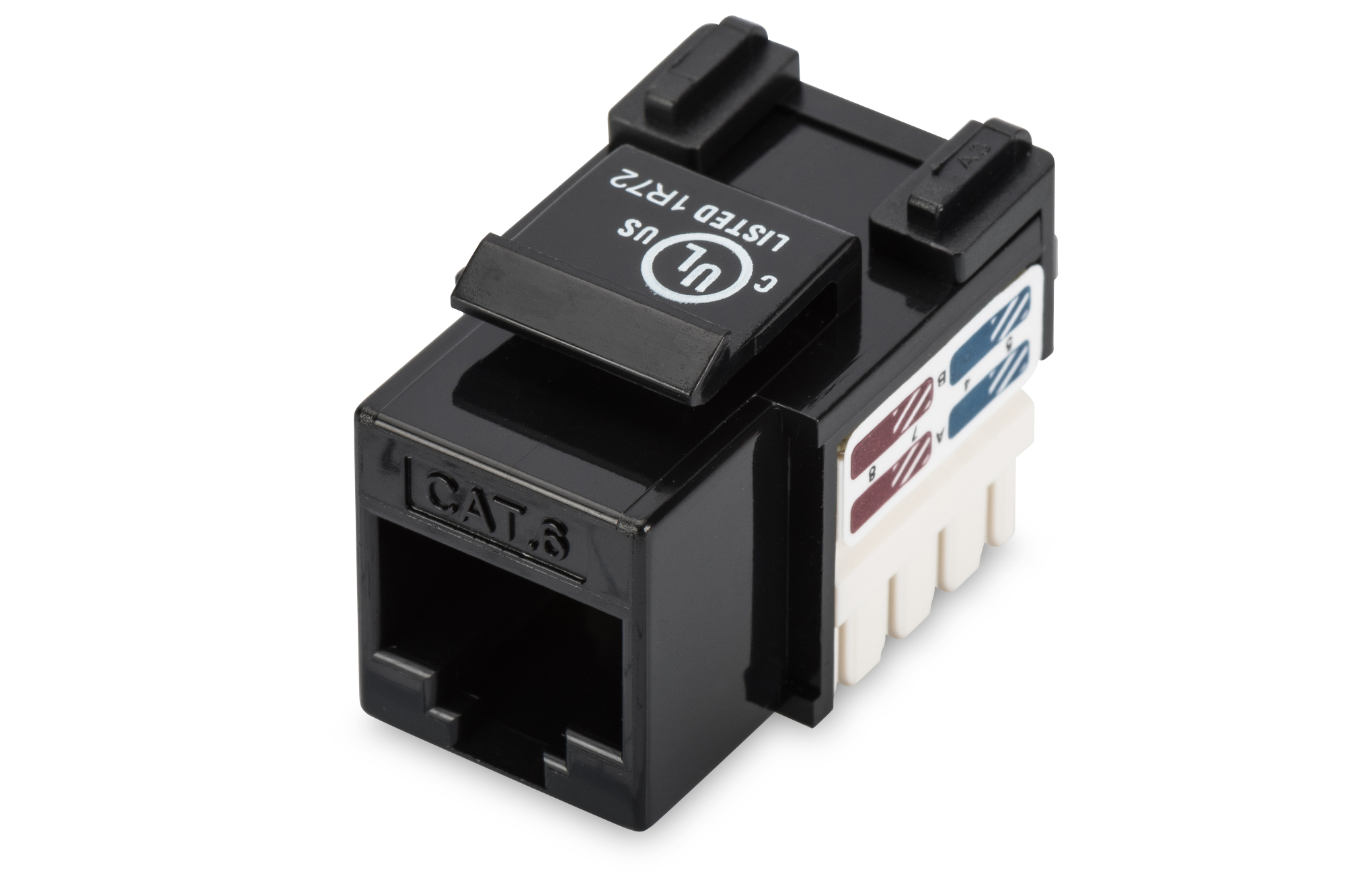 Pilt Digitus | Class E CAT 6 Keystone Jack | DN-93601 | Unshielded RJ45 to LSA | Black | Cable installation via LSA strips, color coded according to EIA/TIA 568 A & B; The Cat 6 keystone module supports transmission speeds of up to 1 GBit/s & 250 MHz in connection with cat 6 or higher network installation cables