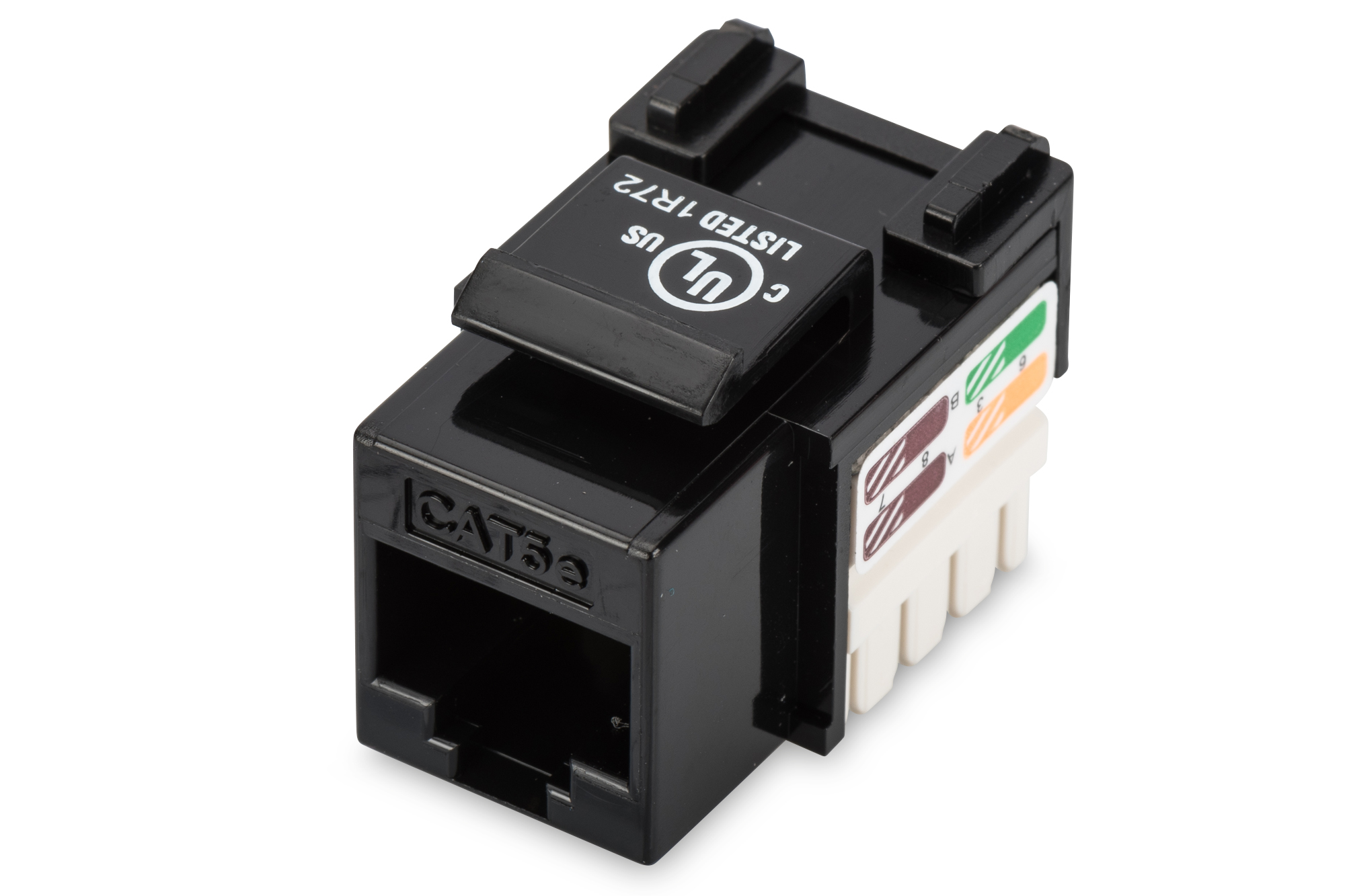 Pilt Digitus | Class D CAT 5e Keystone Jack | DN-93501 | Unshielded RJ45 to LSA | Black | Cable installation via LSA strips, color coded according to EIA/TIA 568 A & B; The Cat 5e keystone module supports transmission speeds of up to 1 GBit/s & 100 MHz in connection with cat. 5e or higher network installation cables