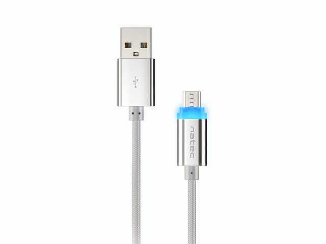 Pilt Natec Prati, USB Micro to Type A Cable 1m, LED, Silver Natec | Micro USB | USB Type-A