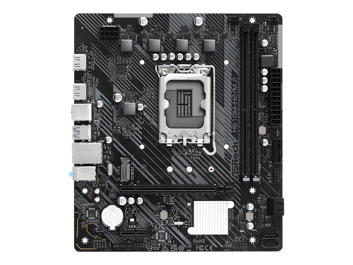 Pilt ASRock H610M-H2/M.2 | Processor family Intel | Processor socket LGA1700 | DDR4 | Supported hard disk drive interfaces SATA, M.2 | Number of SATA connectors 4