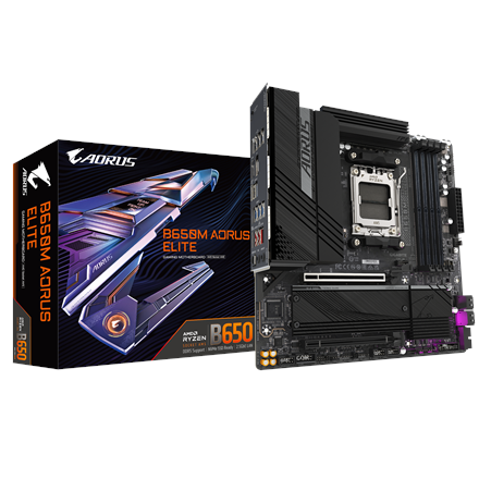 Pilt Gigabyte B650M AORUS ELITE (rev. 1.3) | Processor family AMD | Processor socket AM5 | DDR5 | Supported hard disk drive interfaces SATA, M.2 | Number of SATA connectors 4