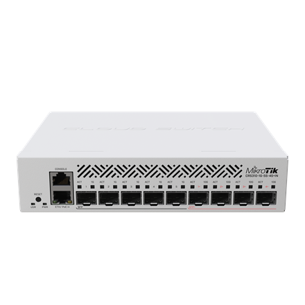 Pilt MikroTik | Cloud Router Switch | CRS310-1G-5S-4S+IN | Managed L3 | Rackmountable | 10/100 Mbps (RJ-45) ports quantity | 1 Gbps (RJ-45) ports quantity | Mesh Support No | MU-MiMO No | No mobile broadband | SFP+ ports quantity 4 | Power supply type | SFP ports quantity 5