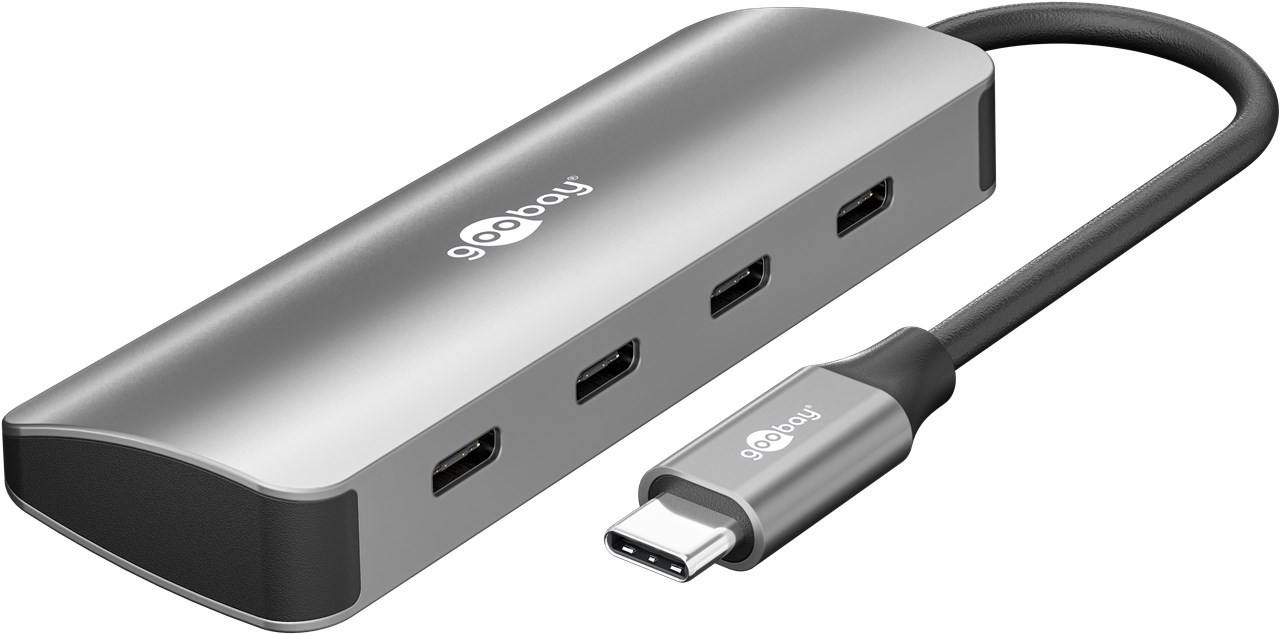 Pilt Goobay Slim 4-Port USB-Hub, USB-C auf USB-C, 10 Gbit/s, Grey | 76565