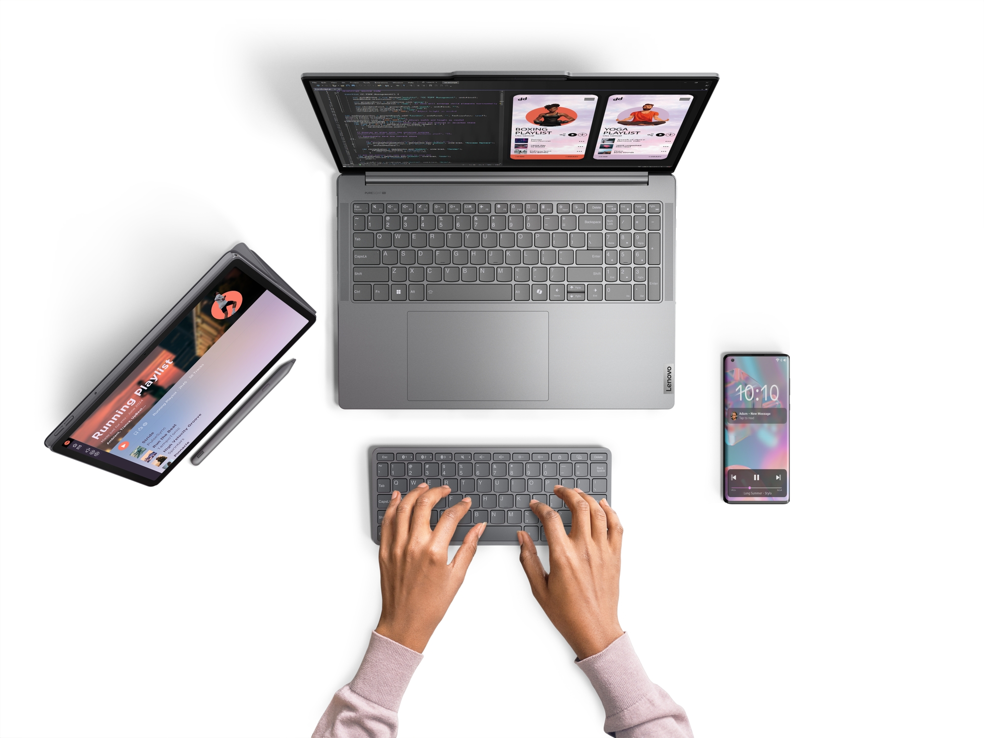 Pilt Lenovo Accessories Multi-Device Wireless Keyboard (US-ENG) | Lenovo Lenovo Tab Keyboard Olympia | Lenovo Multi-Device Wireless Keyboard  (US-ENG) | Luna Grey | Standard | Wireless | English | USB-C and Bluetooth