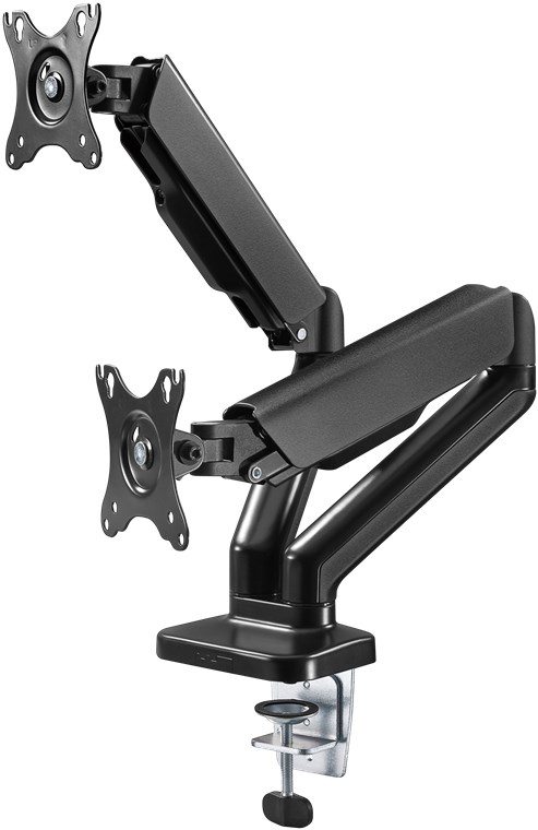 Pilt Goobay Desk Mount | Double Monitor Mount with Gas Spring | Swivel, Tilt, Rotation | 17-32 " | Maximum weight (capacity) 9 kg | Black