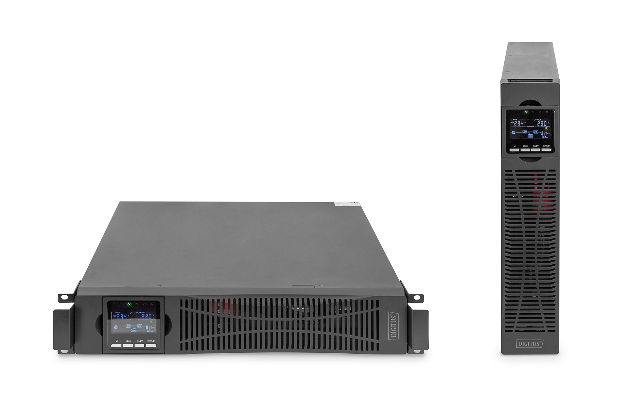 Pilt DIGITUS OnLine UPS, rack/tower, 3000VA, 3000W, LCD, 8 x C13, 1 x C19, RS-232, USB, SNMP card (optional), relay card (optional)  Digitus | OnLine UPS | DN-170096, 3000 VA / 3000 W | 3000 VA | 3000 W | V | C20