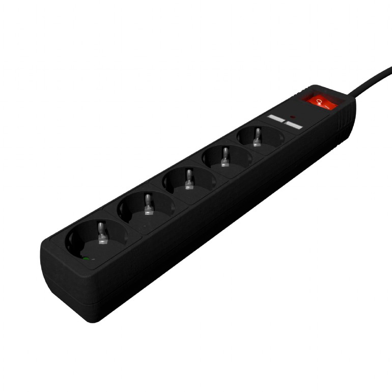 Pilt EnerGenie Extension Cord with USB Charger, 5 outlets, 1.5 m, Black | SPG5-U2-5-02