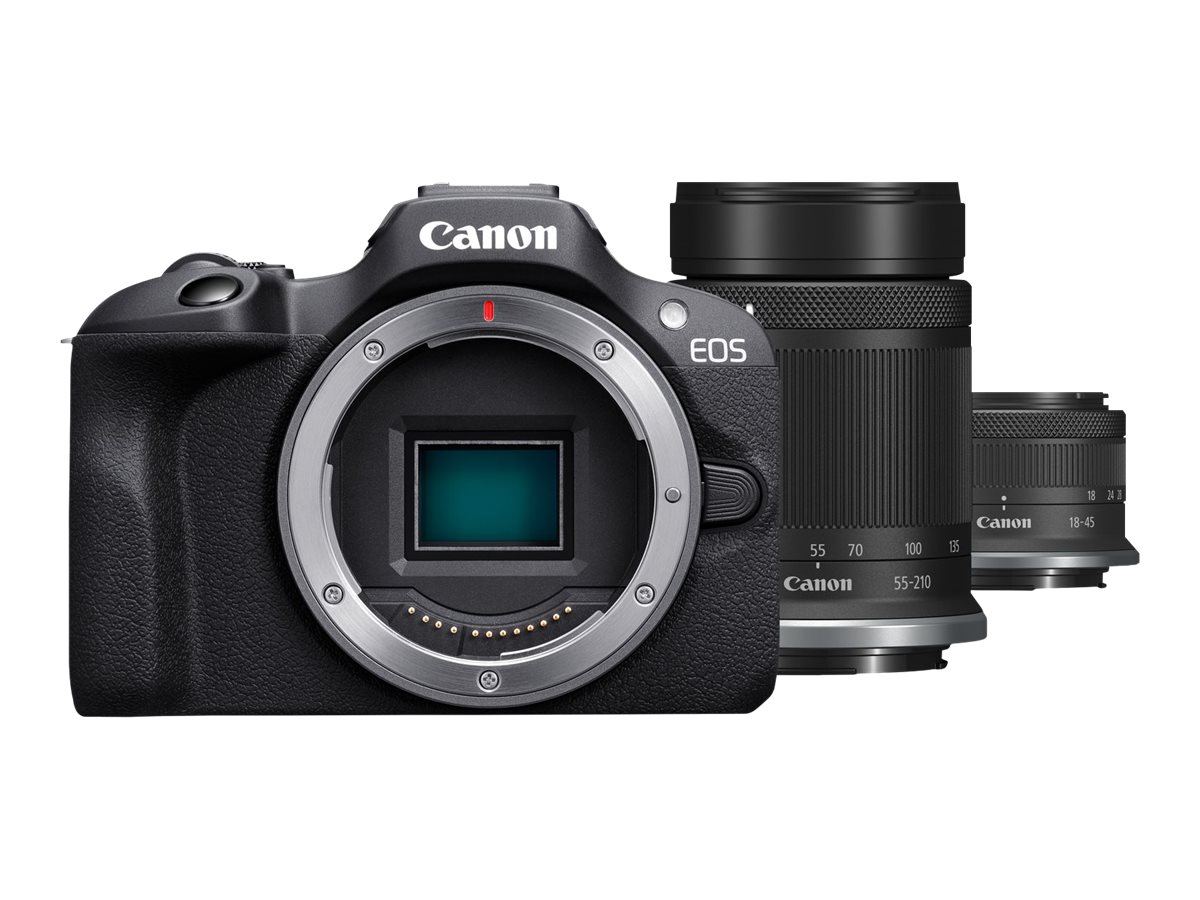 Pilt Canon | EOS R100 Mirrorless Camera + RF-S 18-45mm IS STM Lens + RF-S 55-210mm IS STM Lens | Megapixel 24.1 MP | Image stabilizer | ISO sensitivity (max) 256000 | Wi-Fi | Video recording | Manual | CMOS | Black