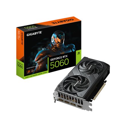 Pilt Gigabyte GeForce RTX 5060 WINDFORCE MAX OC 8G | NVIDIA | 8 GB | GeForce RTX 5060 | GDDR7 | HDMI ports quantity 1 | PCI-E 5.0