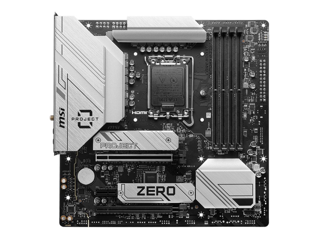 Pilt MSI B760M PROJECT ZERO | Processor family Intel | Processor socket LGA1700 | DDR5 | Supported hard disk drive interfaces SATA, M.2 | Number of SATA connectors 4