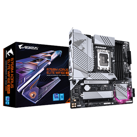 Pilt Gigabyte B760M AORUS ELITE WIFI6E GEN5 | Processor family Intel | Processor socket LGA1700 | DDR5 | Supported hard disk drive interfaces M.2, SATA | Number of SATA connectors 4