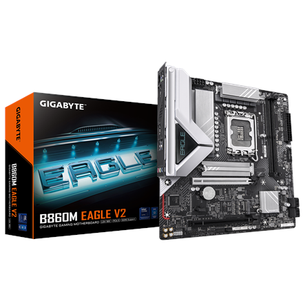 Pilt Gigabyte B860M EAGLE V2 | Processor family Intel | Processor socket LGA1851 | DDR5 | Supported hard disk drive interfaces SATA, M.2 | Number of SATA connectors 4