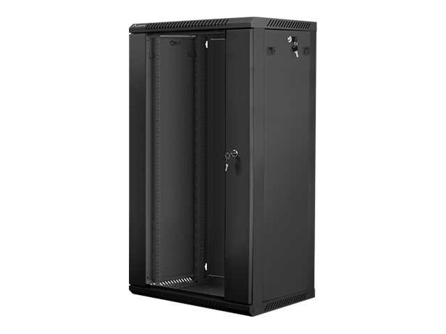 Pilt Lanberg | Rack cabinet 19" wall-mount 22U/600x450 (flat pack) with glass door | WF01-6422-10B | Black