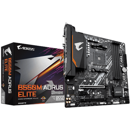 Pilt Gigabyte | B550M AORUS ELITE 1.0 | Processor family AMD | Processor socket AM4 | DDR4 DIMM | Memory slots 4 | Number of SATA connectors 4 x SATA 6Gb/s connectors | Chipset AMD B | Micro ATX