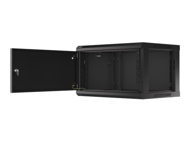 Pilt Lanberg | Rack cabinet 19" wall-mount 6U/600x450 for self-assembly with metal door (flat pack) | WF01-6406-00B | Black